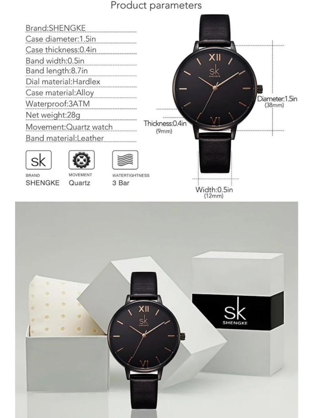 Elegant Women's Watch - Genuine Leather, Simple Design, Business Wristwatch